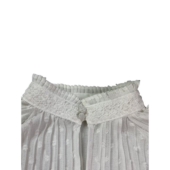 Bishop + Young Modern Romance Pleated Blouse Top M Ivory Sheer Keyhole Lace New - Picture 4 of 11